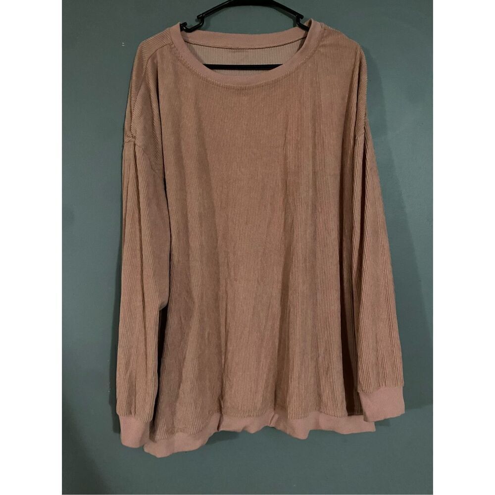 Boutique Pink Brown Ribbed Crew Neck Long Sleeve Top Sweater Size 5X